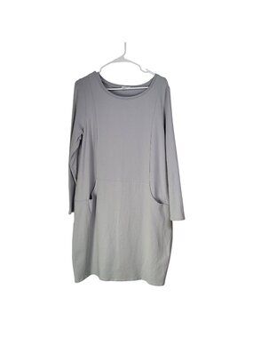 J. Jill Pure Jill Gray Long Sleeved Pima Cotton Blend Pocket Dress Knee Length L
